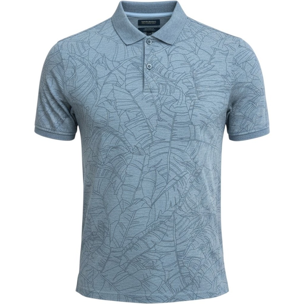 Banana Republic Polo Shirt Gray Tropical Leaf Luxury Touch Preppy Cotton Mens L
